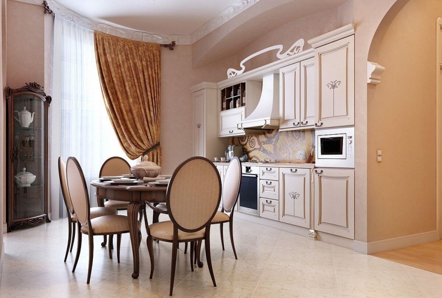 Занавески на кухню в классическом стиле