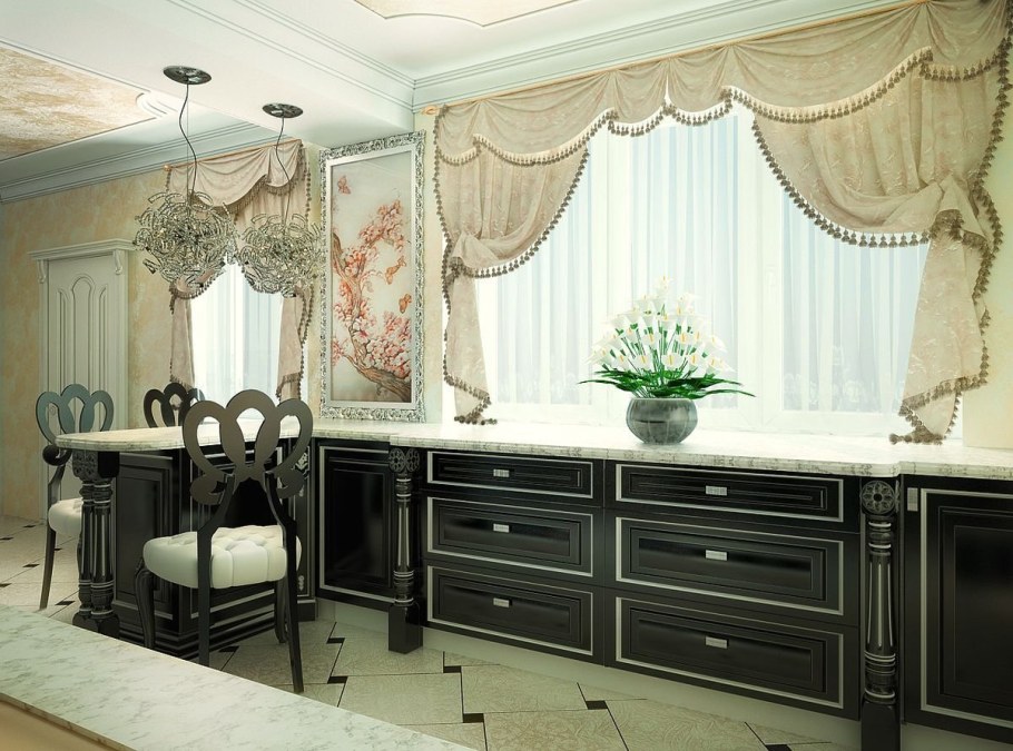 Шторы на кухню в стиле классика