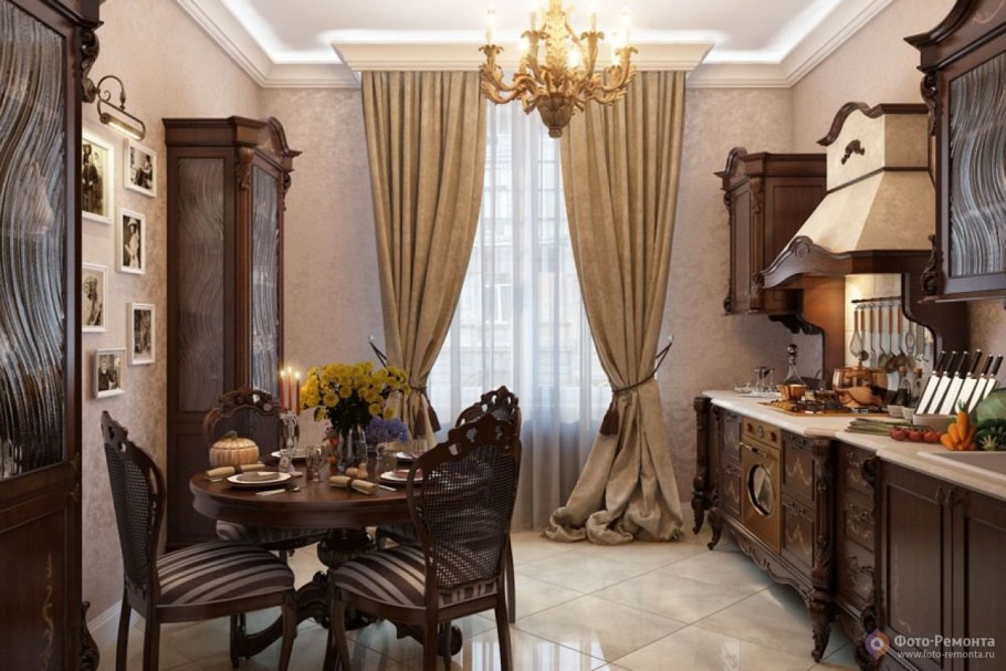 Занавески для кухни классика