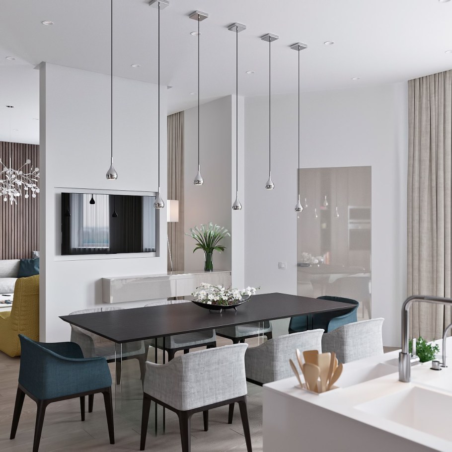 Подвесная люстра над обеденным столом