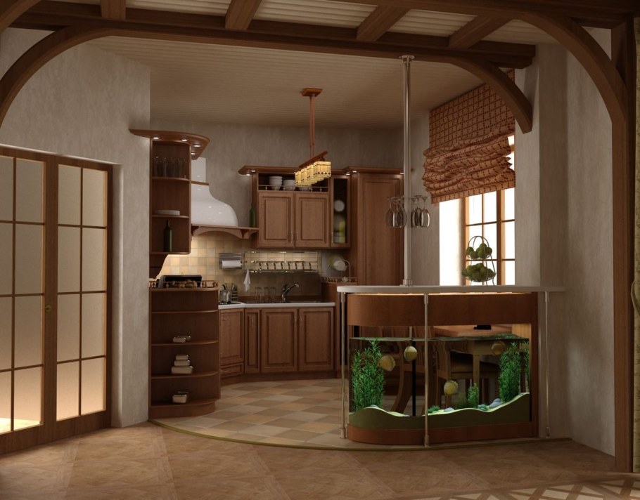 Кухня с гостиной в частном доме