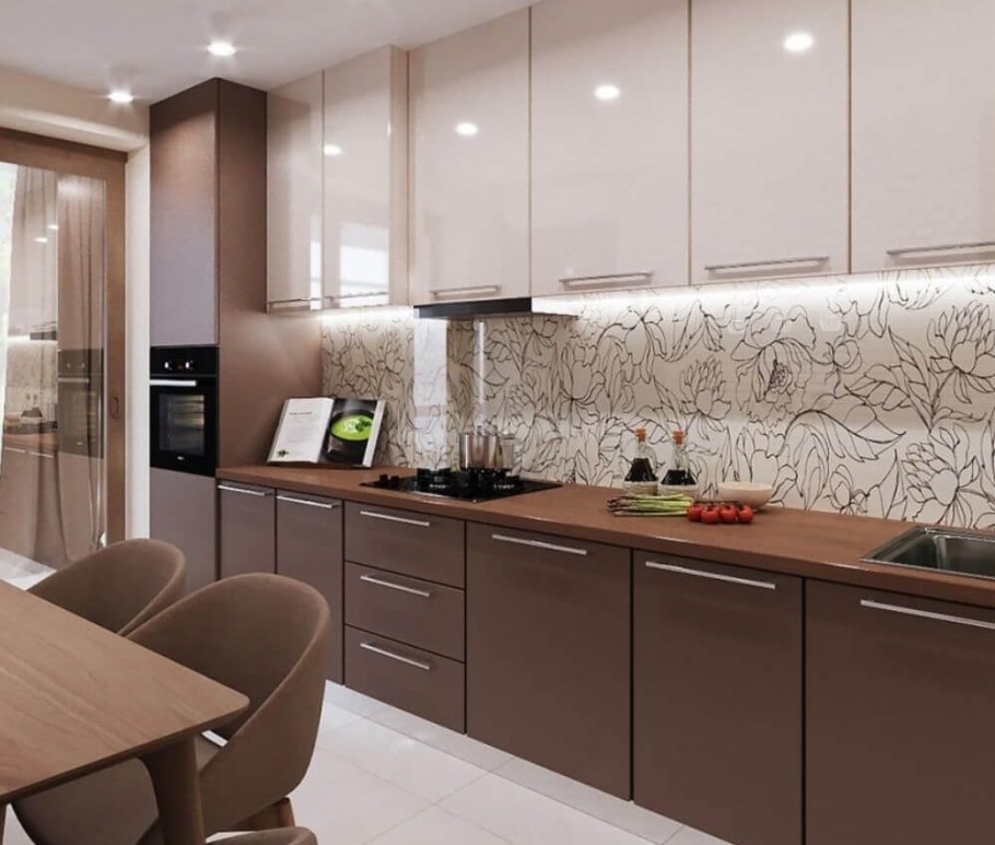 Кухня в бежево коричневом цвете