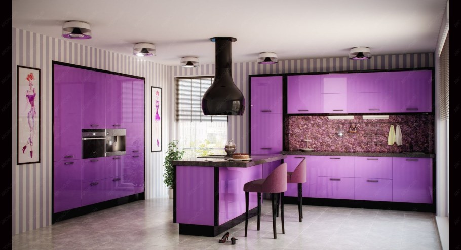Интерьер кухни в сиреневых тонах