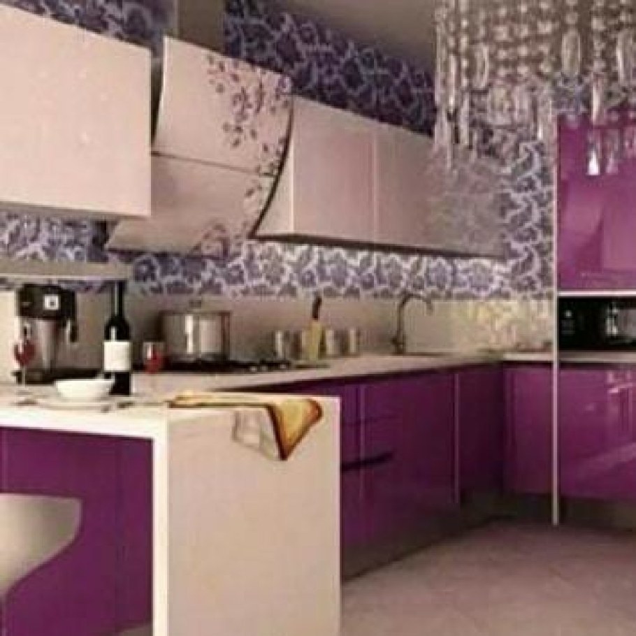 Кухни лиловые с бежевым