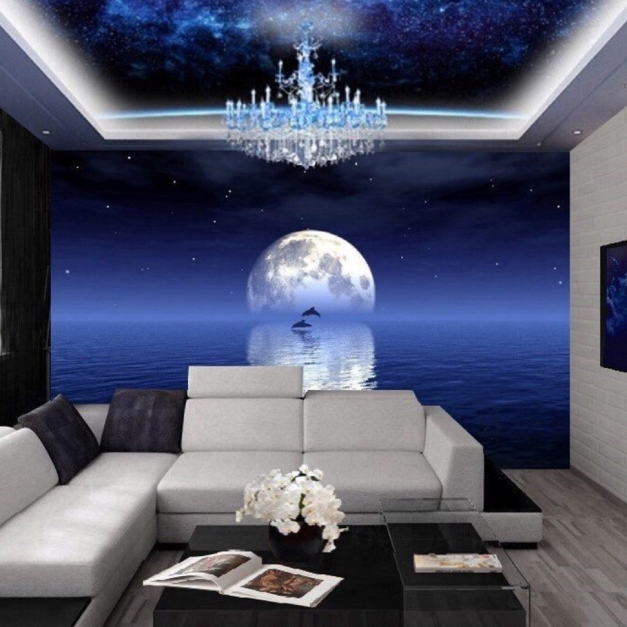 Синий потолок в интерьере