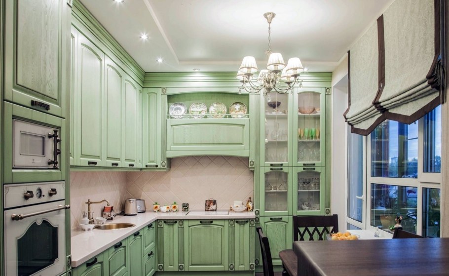 Кухня мятного цвета в стиле Прованс
