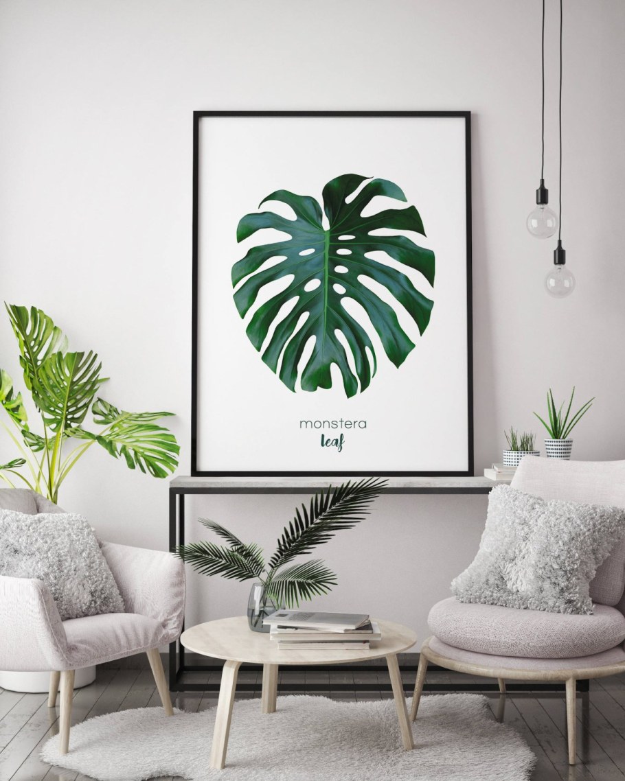 Картины с листьями монстеры в интерьере