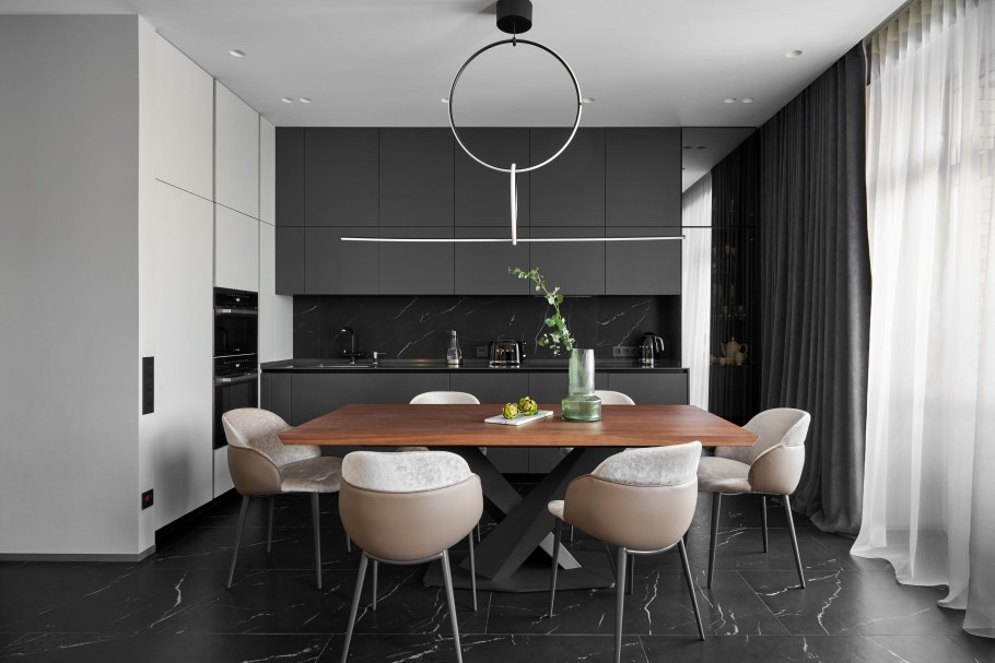 Кухня гостиная в серых тонах