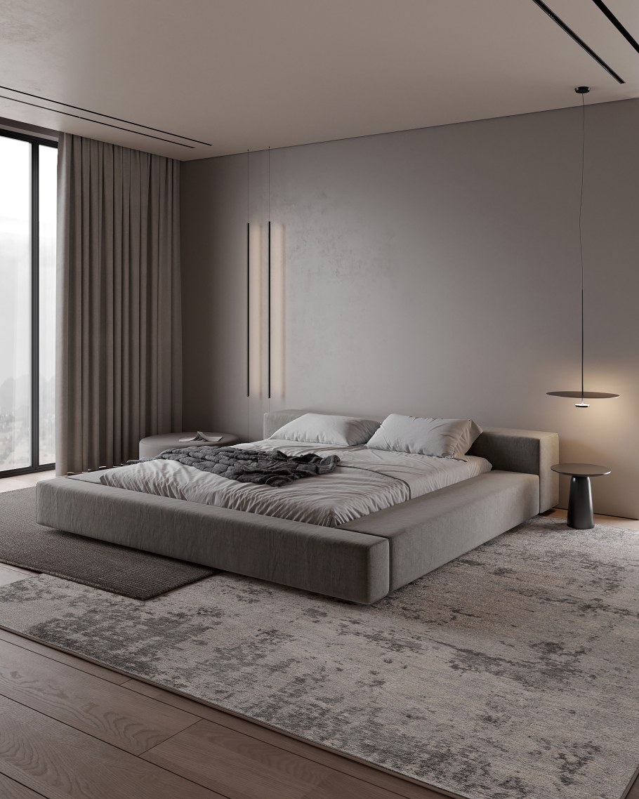 Дизайн спальни 2023 в серых тонах Минимализм