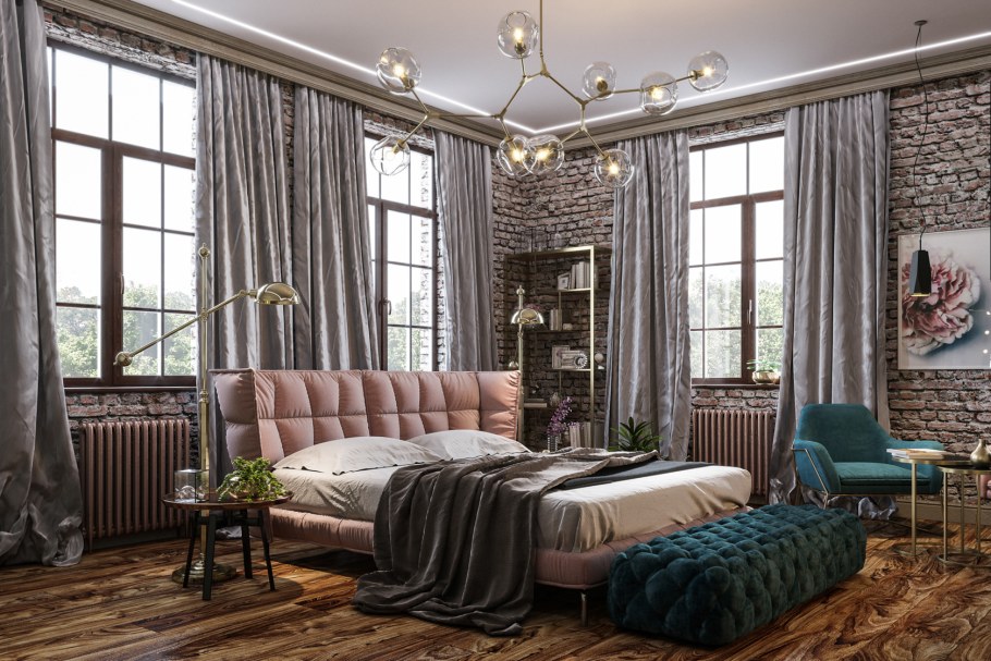 Шторы лофт в интерьере гостиной