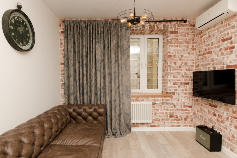 Шторы в лофте в гостиную