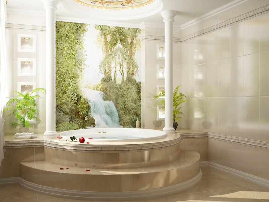 Фреска в интерьере ванной