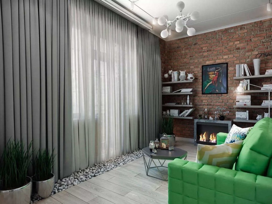 Шторы в стиле лофт в гостиной