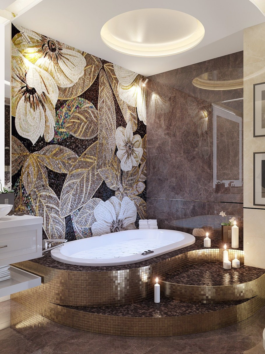 Мозаика в интерьере ванной комнаты