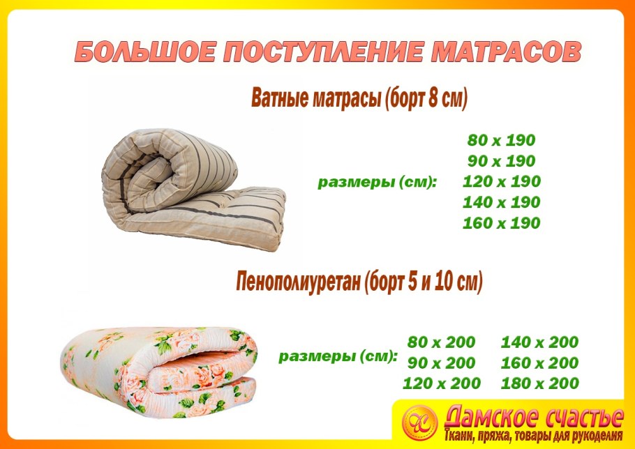 Размер односпального матраса ватного