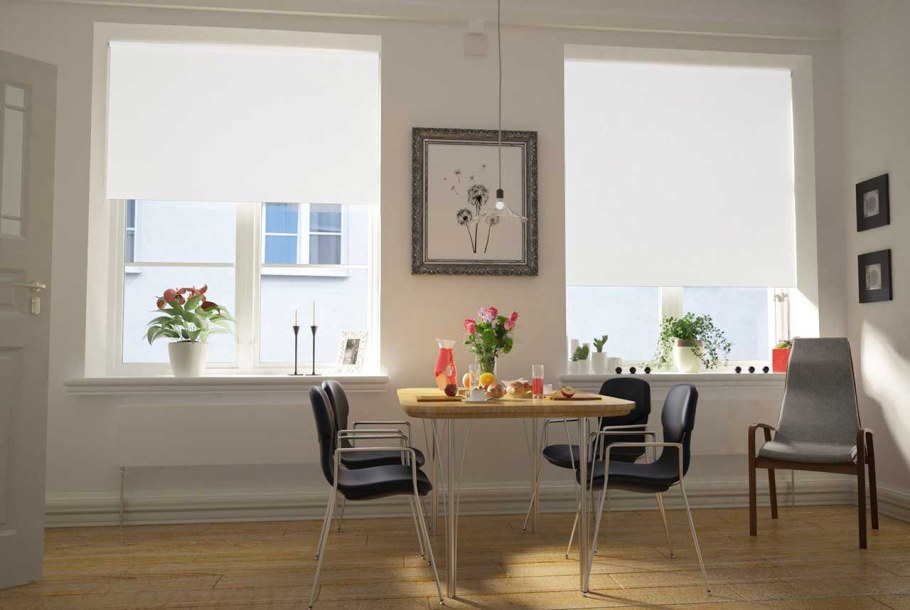 Рулонные шторы в интерьере кухни