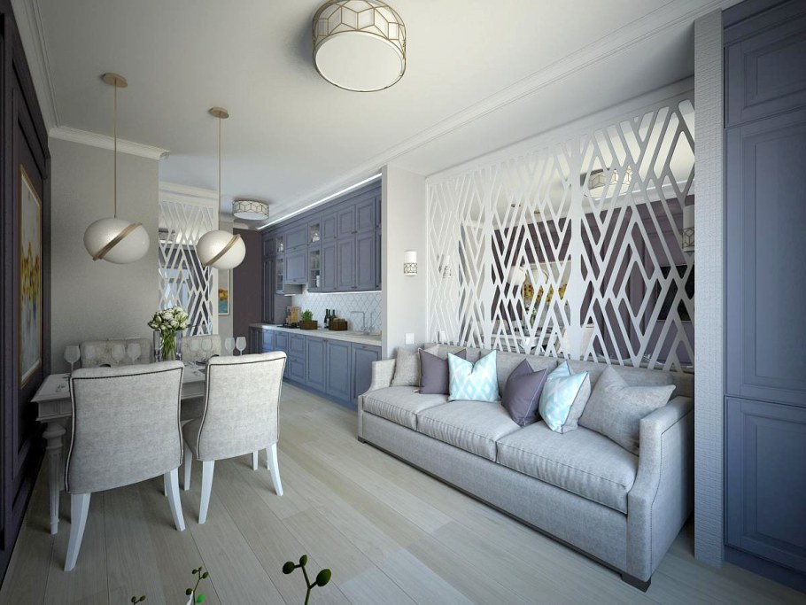 Зеркальное панно в интерьере гостиной