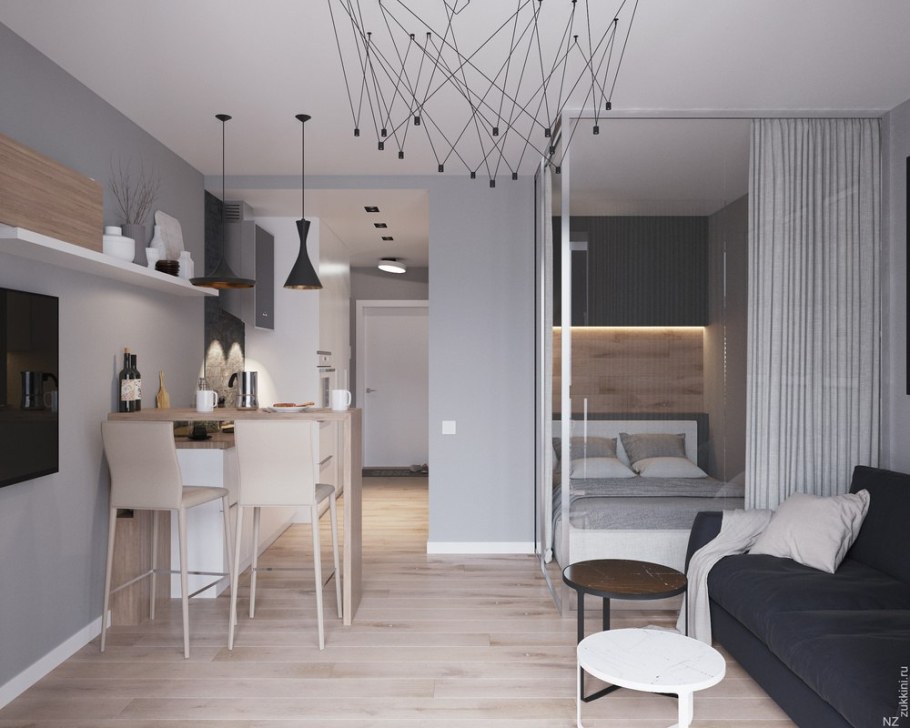 Студия 28 кв м планировка зонирование