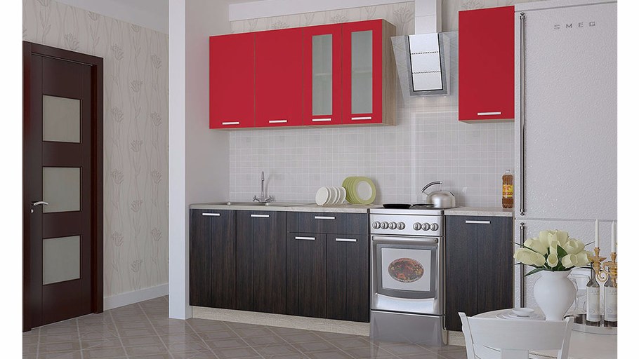 Кухонный гарнитур красный с венге