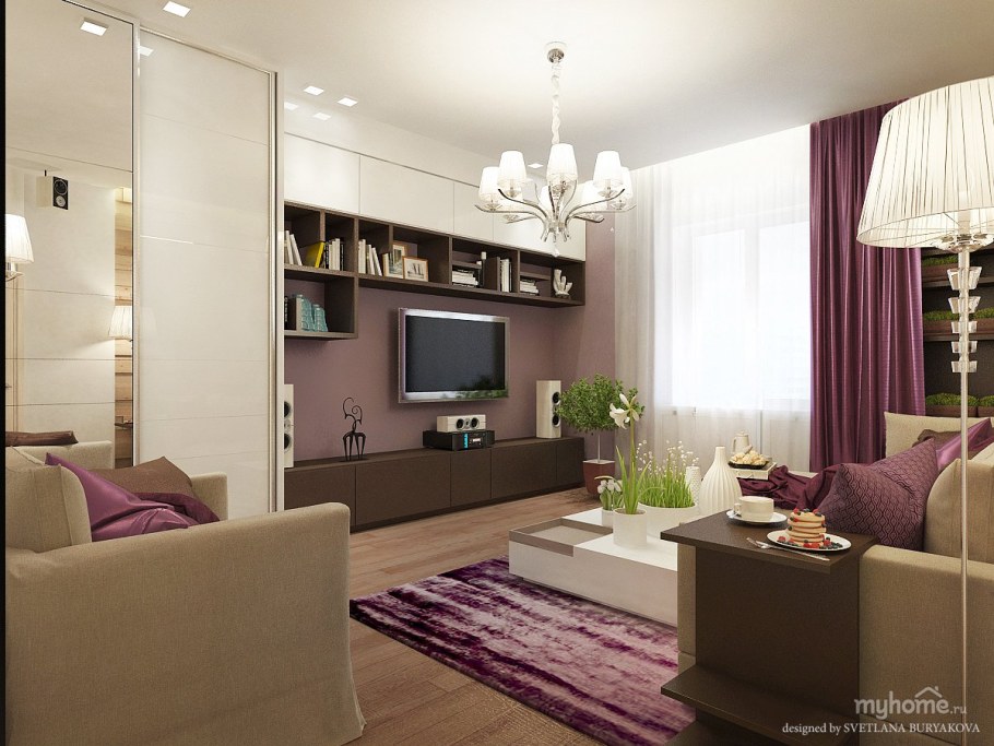 Интерьер прямоугольной гостинной 17 кв.м