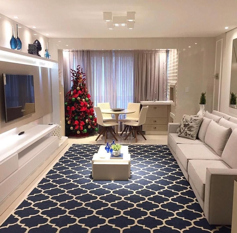 Интерьер узкой гостиной