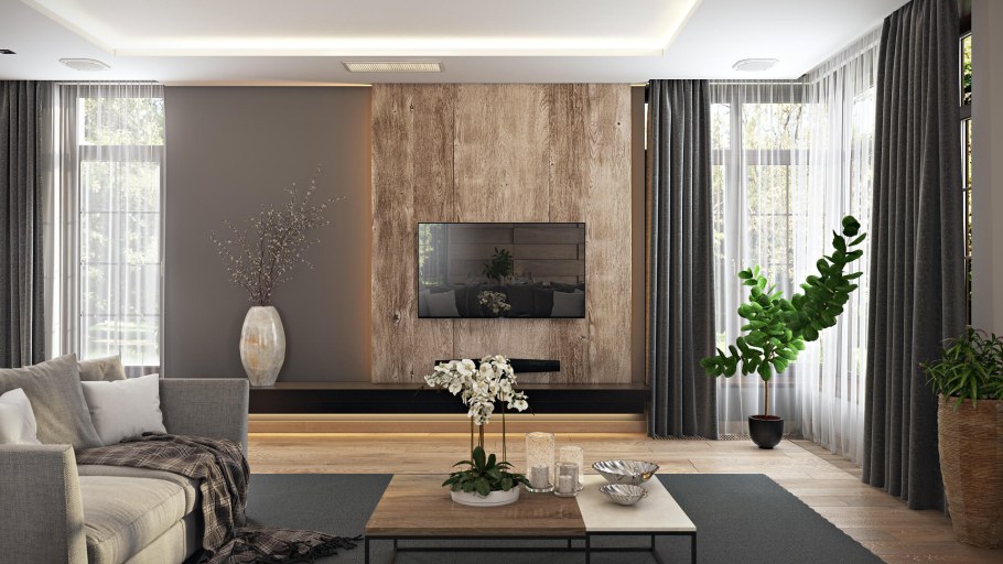 Деревянные панели в гостиной