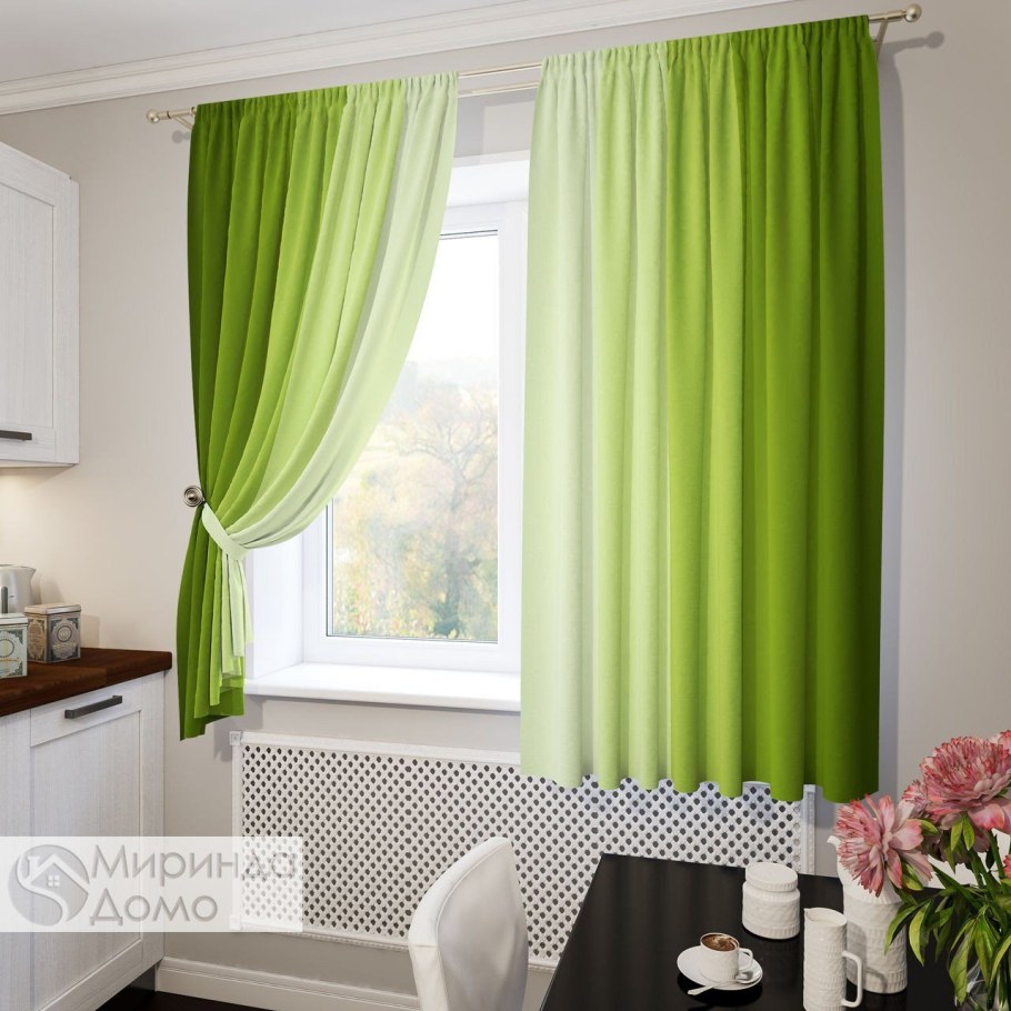 Зеленые шторы на кухню