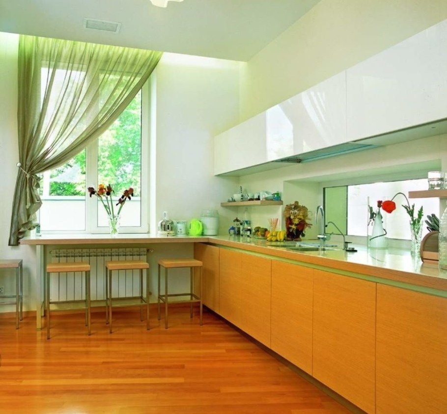 Зеленая тюль на кухню