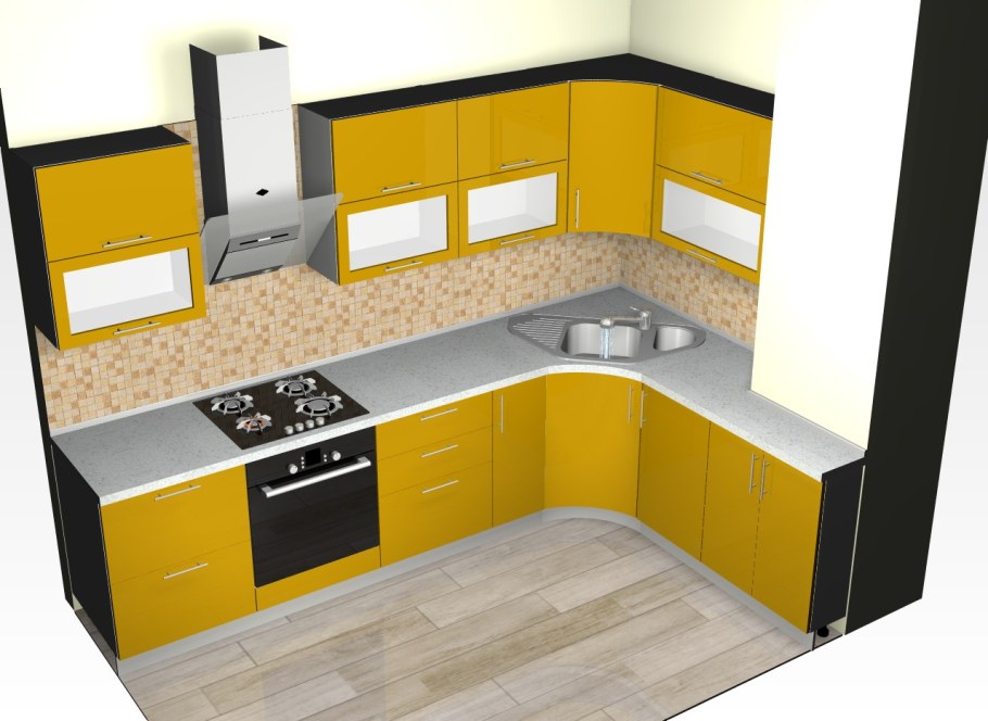 Планировка угловой кухни