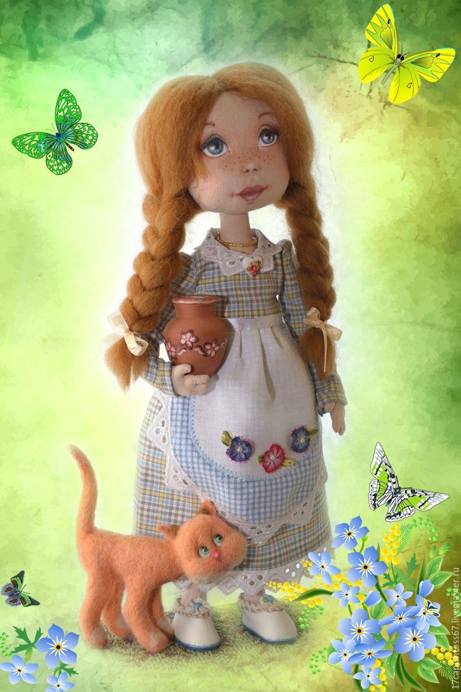 Текстильные интерьерные куклы рыжая