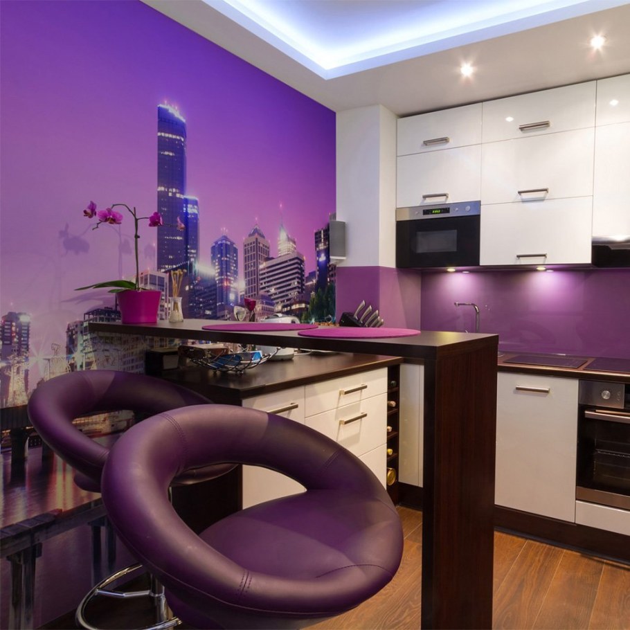 Интерьер кухни в фиолетовых тонах