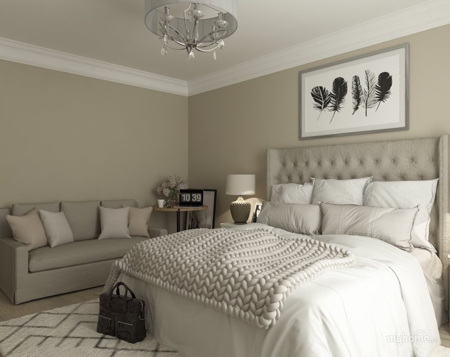 Серые стены в спальне