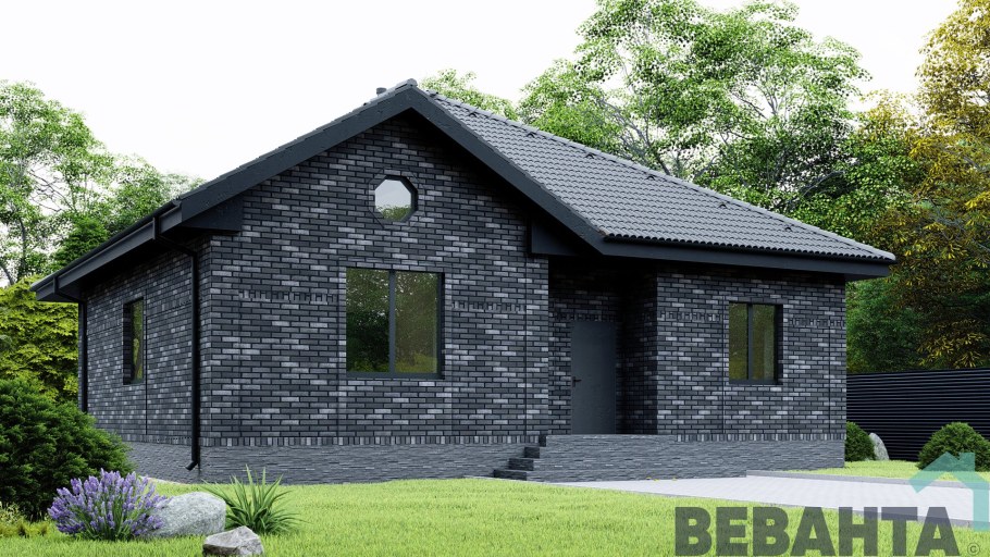 Одноэтажный дом серый кирпич
