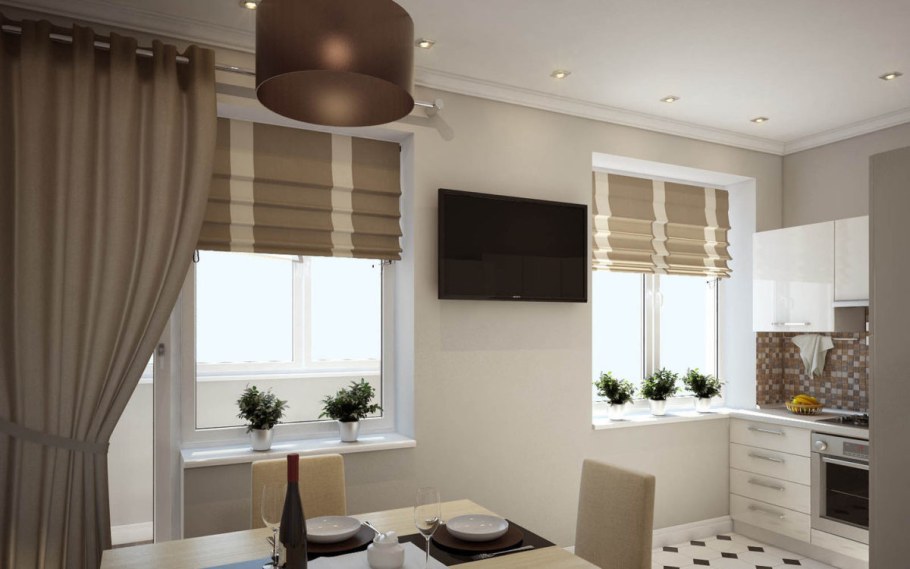 Римские шторы в кухню гостиную