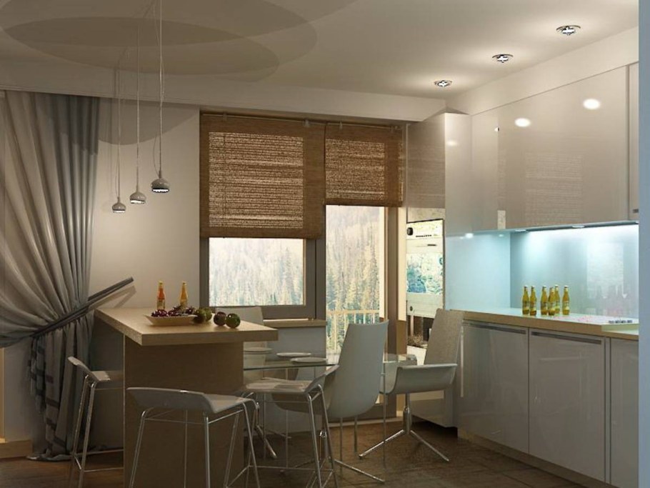 Кухня гостиная Объединенная с балконом