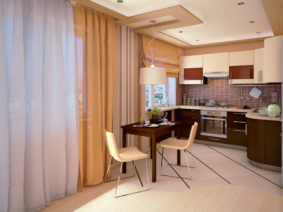 Шторы в гостиную объединенную с кухней