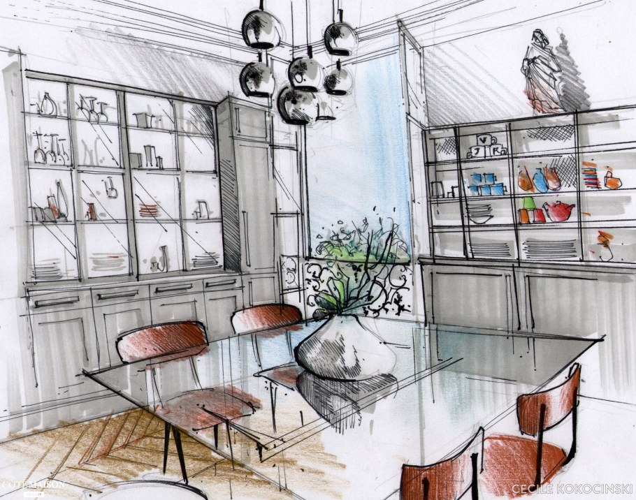 Скетчинг интерьера карандашом