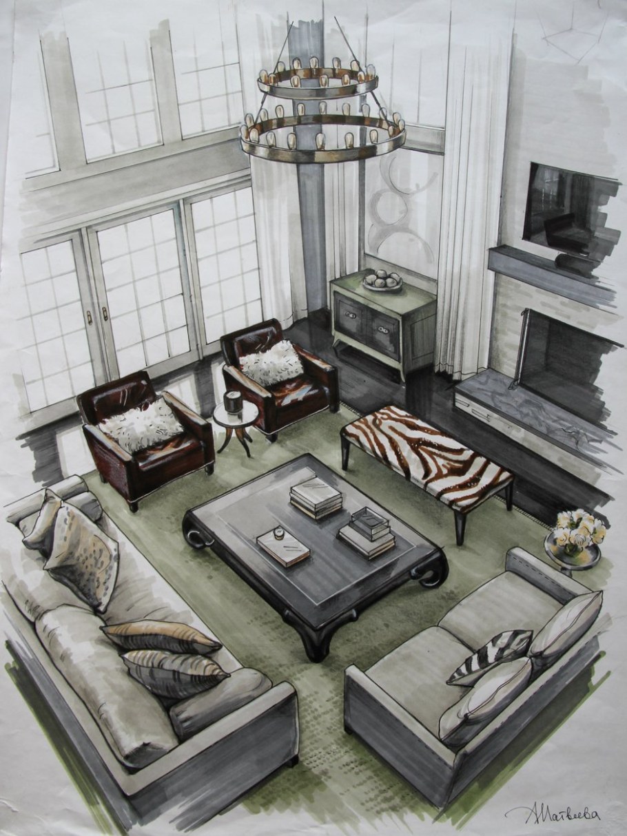 Дизайнерские скетчи интерьера