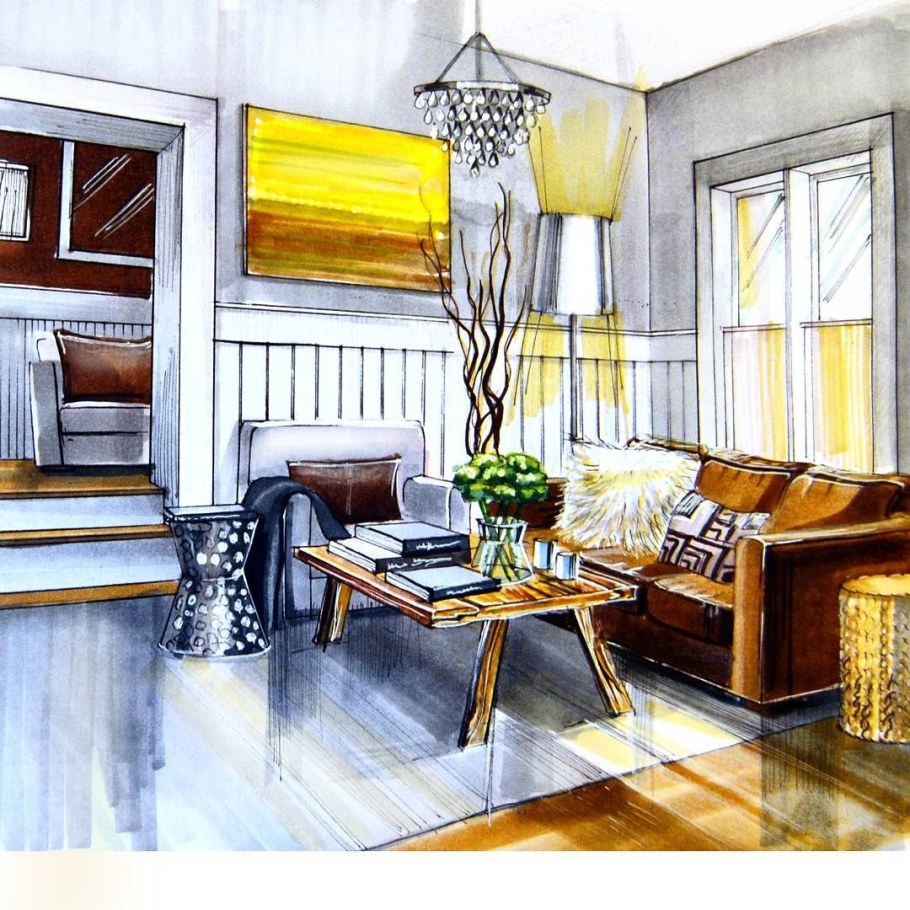 Зарисовка интерьера комнаты