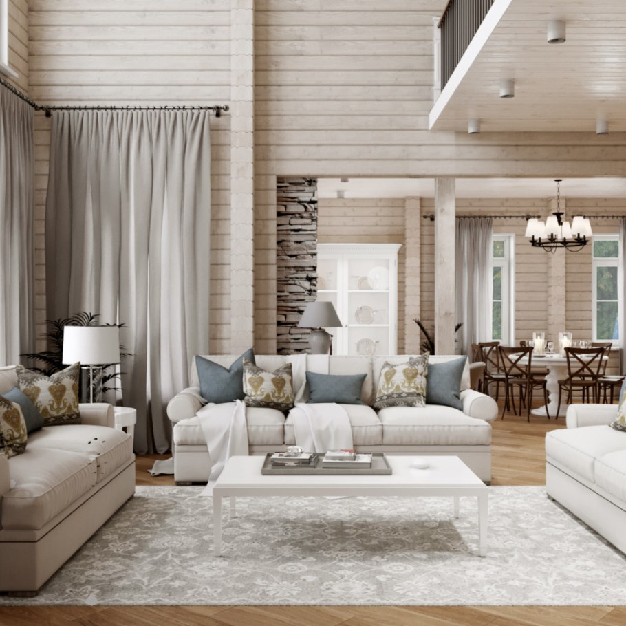 Интерьер гостиной в деревянном доме