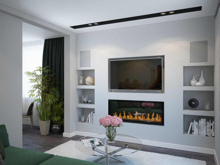 Камин встроенный в стену