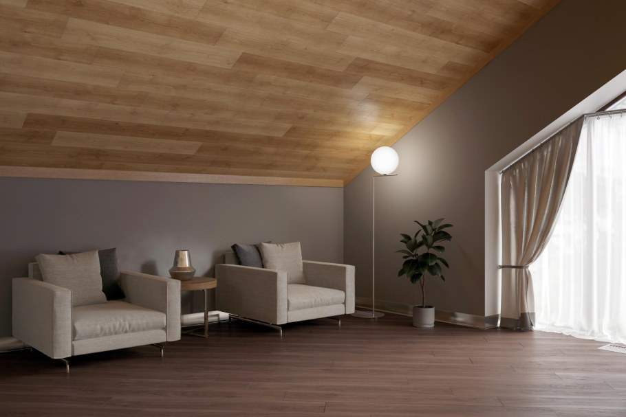 Отделка потолка ламинатом