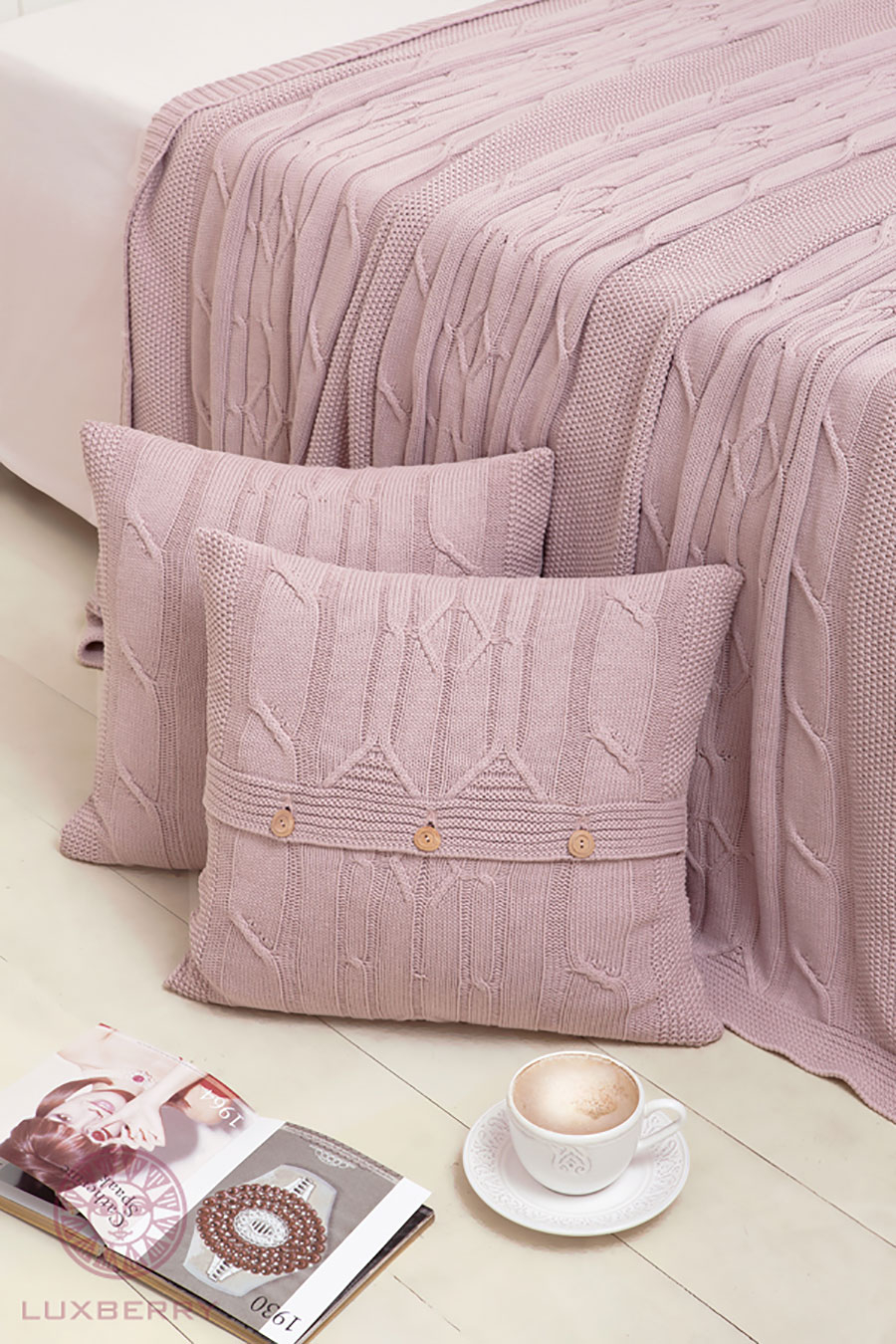 Плед вязаный Luxberry "Lux 40" хлопок 220 x 240, пудра тон 03