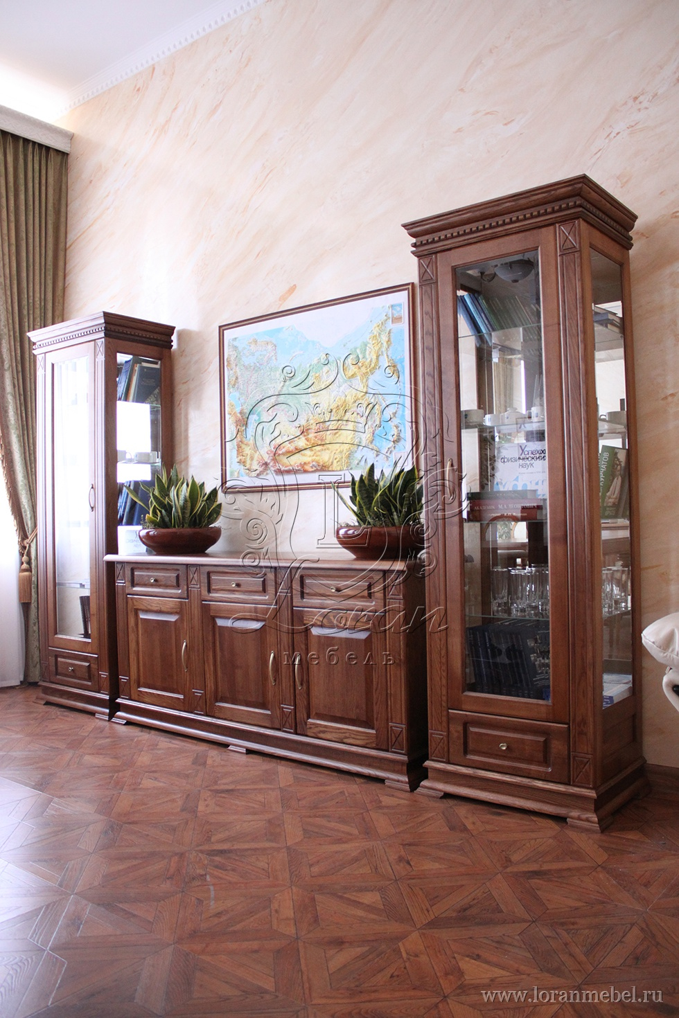 Гостиная Верди Люкс 1 дуб натуральный массив дуба без ДСП