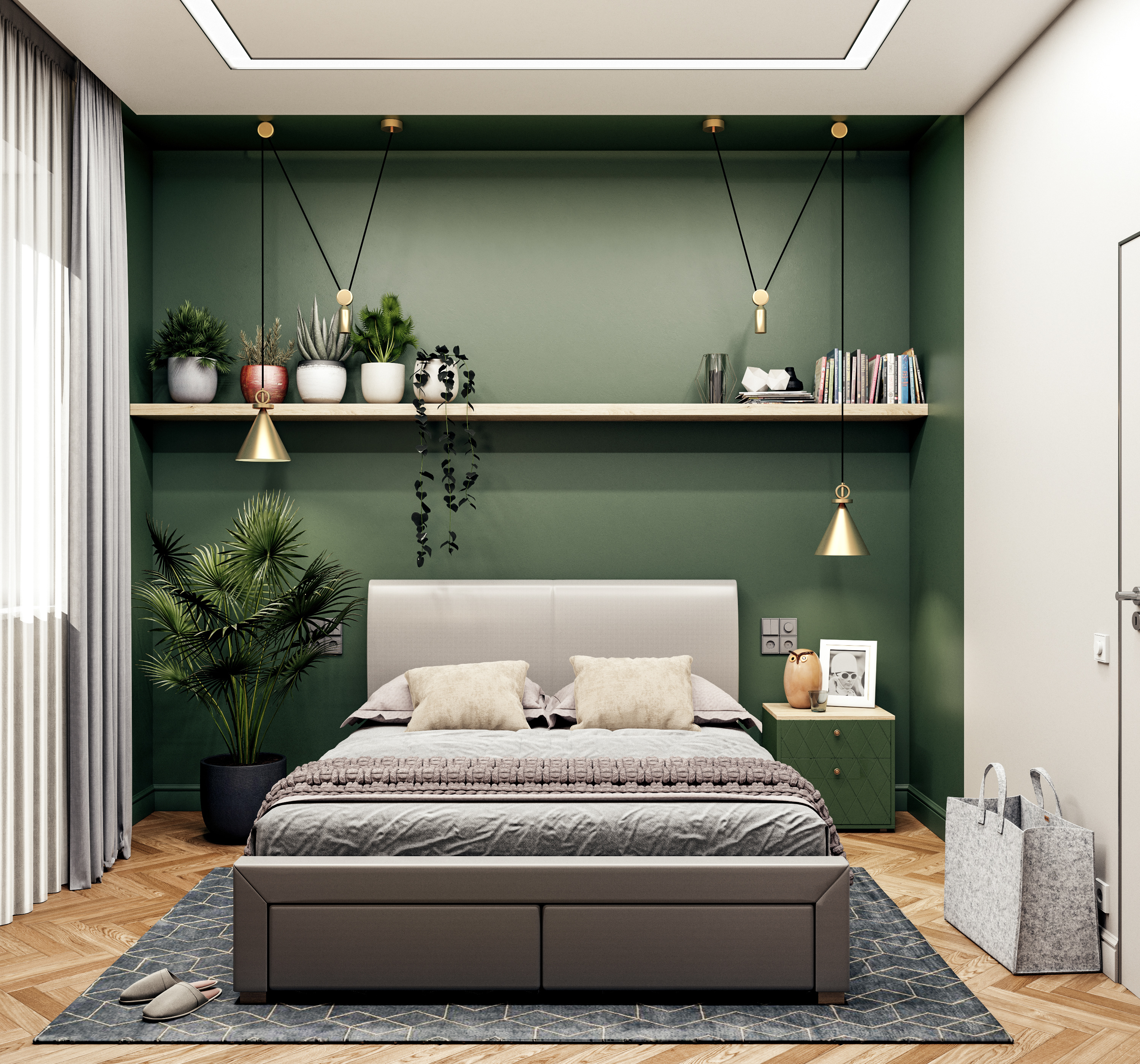 спальня в серо зеленых тонах дизайн фото