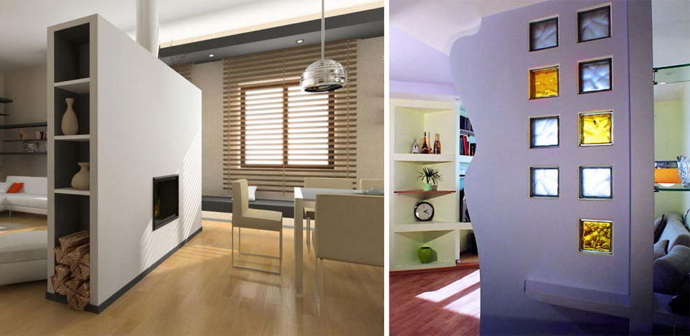 Гипсокартонная перегородка с полками