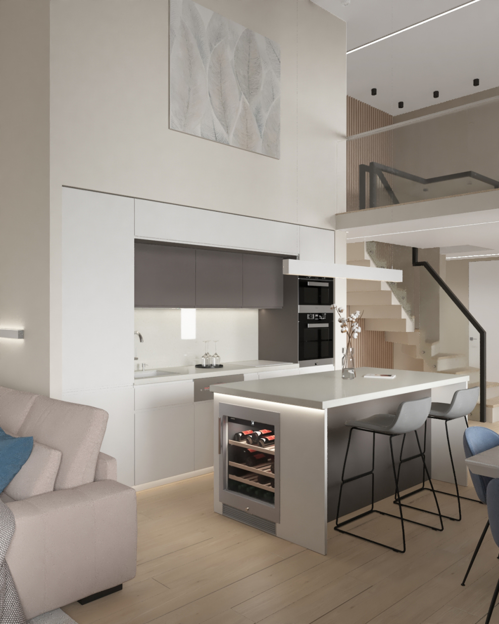 Двухуровневые кухни в интерьере