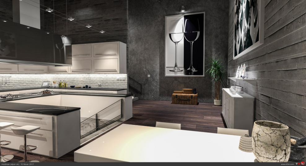 Кухня лофт мрамор белый