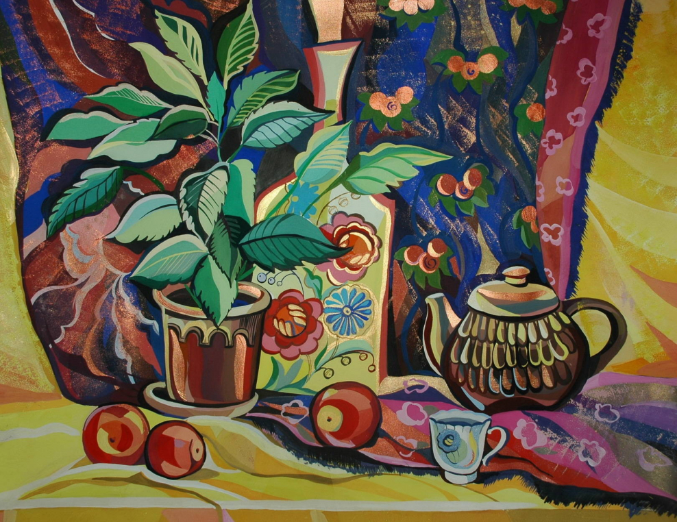 Декоративный натюрморт гуашью