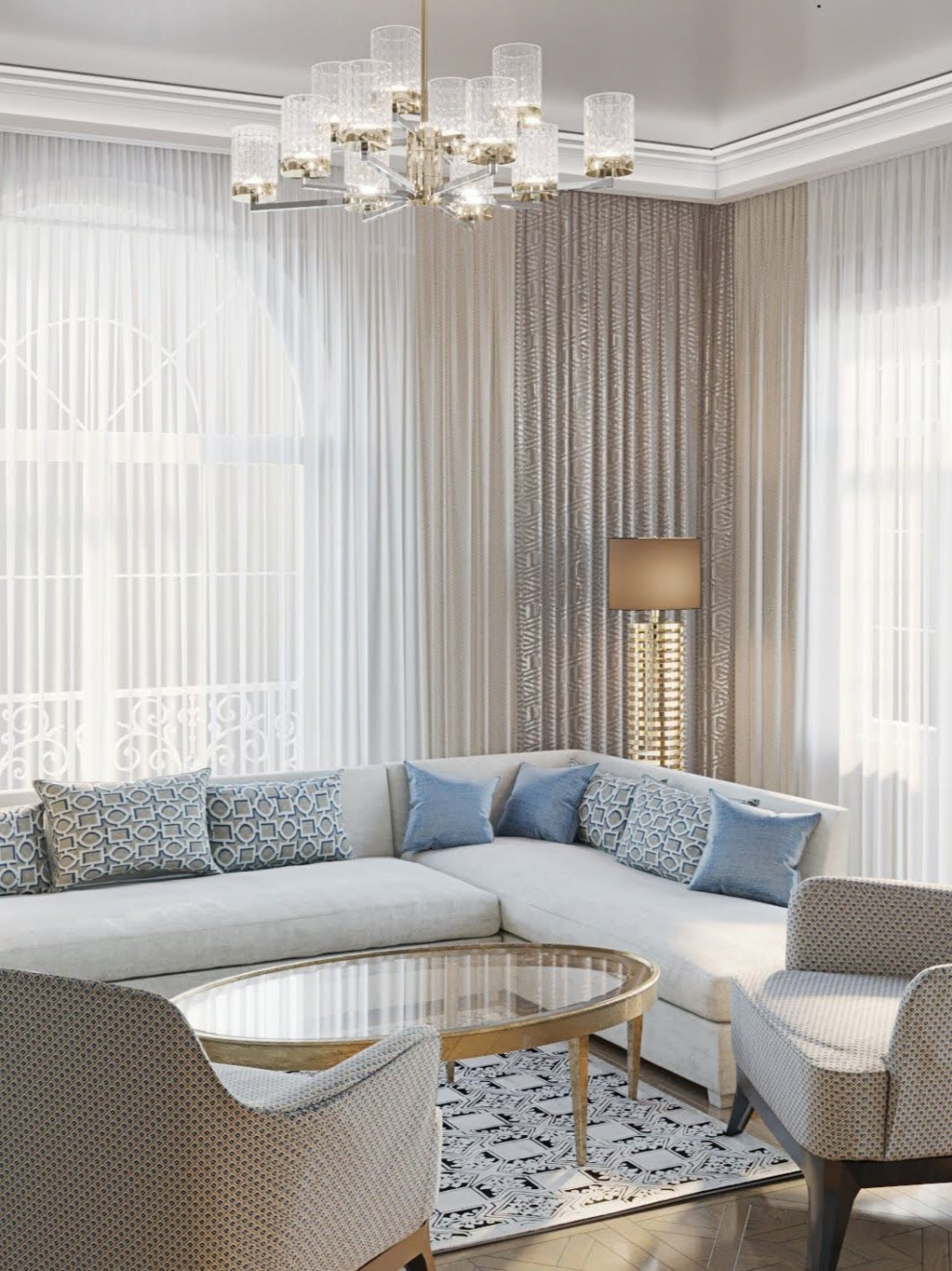 Угловые шторы в гостиную